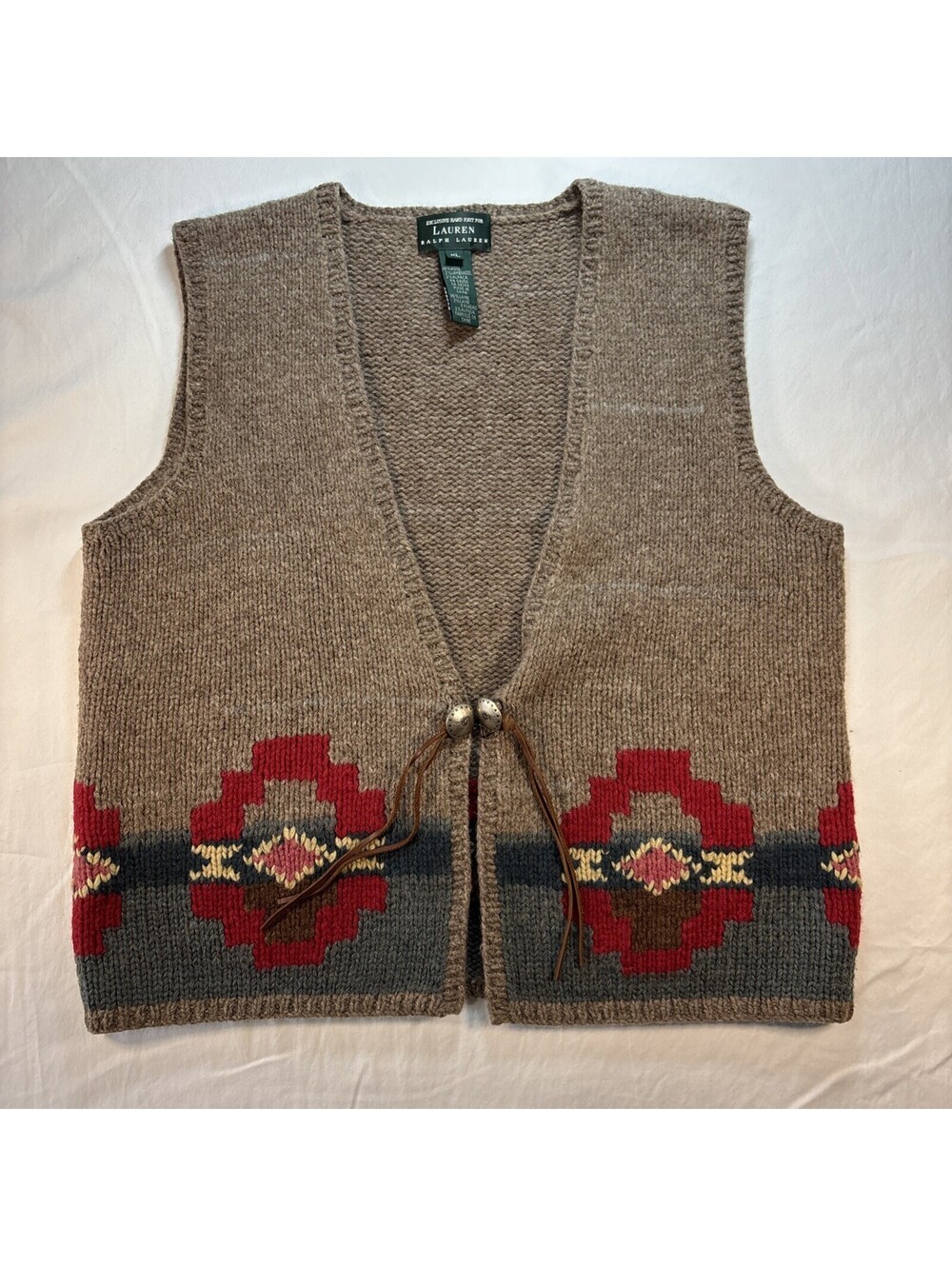 Ralph Lauren Vintage 1990 Hand Knit Southwestern,Wool,Vest XL